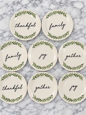 Kirklands Cream and Green 'Thankful Family Joy Gather' Decorative Dinner Plates